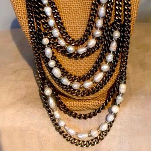 Bronze chain & freshwater pearl necklace/earrings